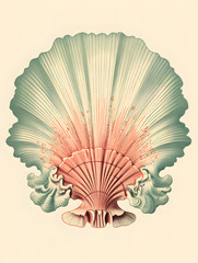 vintage style illustrated sea shell, sea shell illustration white background