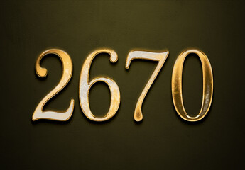 Old gold effect of 2670 number with 3D glossy style Mockup.