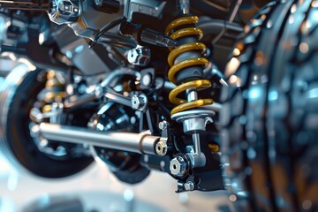 Fototapeta premium Detailed Shot of Car Suspension Components Highlighting Springs, Shocks, and Control Arms