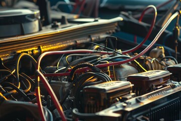 Car Battery Jump Start Service with Connected Cables Ready to Start Engine - Automotive Assistance Concept