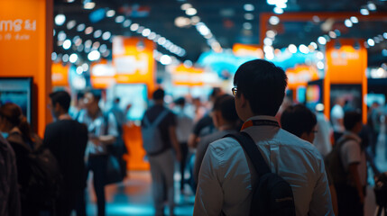 High Angle View of a Crowded Trade Show Environment