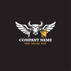 Obraz premium Beer Logo Design for T-Shirt, Minimalist Cow with Beer Mug Graphic