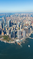 View to New York city skyline from the helicopter 