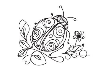 Continuous one line drawing of a ladybug. Vector graphic illustration of a single line drawing
