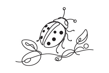 Continuous one line drawing of a ladybug. Vector graphic illustration of a single line drawing