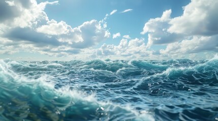 Close-up view of the ocean and air with waves crashing on the sea. Ai generated image