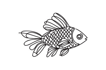 One continuous line drawing of a fish. Vector illustration
