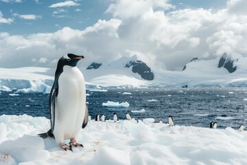 Obraz premium Glaciers Melting. Blue Antarctic Background with Penguins amidst Changing Climate