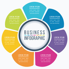 Circle Infographic design 7 Steps, objects, elements or options business information template