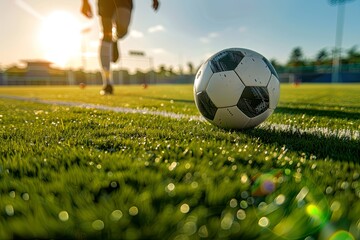 Fototapeta premium Soccer Player Kicking Ball on Wet Field
