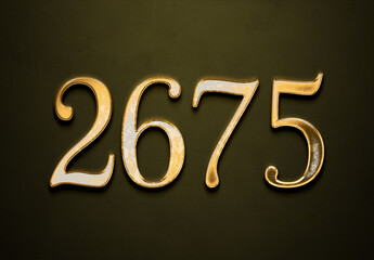 Old gold effect of 2675 number with 3D glossy style Mockup.