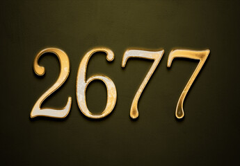 Old gold effect of 2677 number with 3D glossy style Mockup.