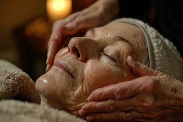 Anti-Wrinkle Facial Massage for Older Woman in Cozy Spa Room Enhancing Skincare and Relaxation