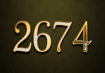 Old gold effect of 2674 number with 3D glossy style Mockup.