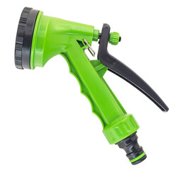 Hose nozzle spraying water isolated on white