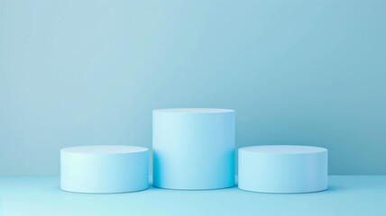 Composition of steps realistic Minimal background. podium lightblue or blue sky color background environment with copy space for product presentation. 3d rendering illustration.
