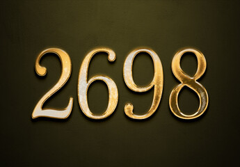 Old gold effect of 2698 number with 3D glossy style Mockup.