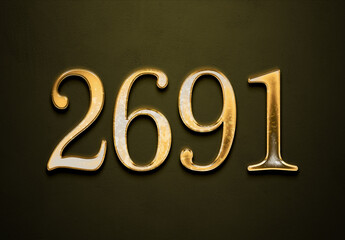 Old gold effect of 2691 number with 3D glossy style Mockup.