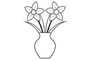 Daffodil vase outline vector silhouette illustration