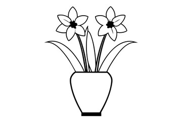 Daffodil vase outline vector silhouette illustration