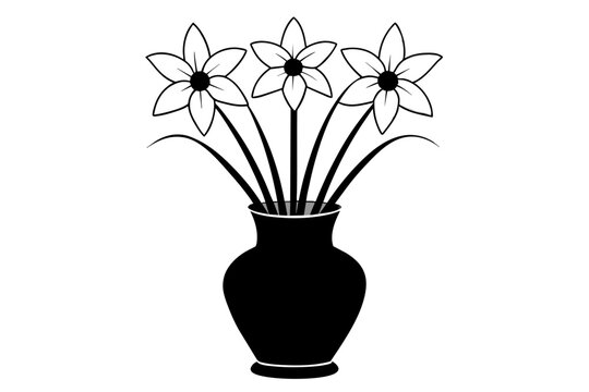recommend clip art: Daffodil vase outline vector silhouette illustration