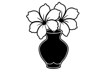 Hibiscus vase outline vector silhouette illustration