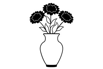 Chrysanthemums vase outline vector silhouette illustration