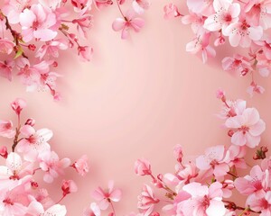 Fototapeta premium Cherry Blossom Card. Pink and White Flower Frame for Wedding Invitation and Greeting Cards