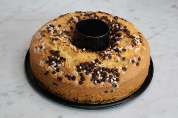 delicious baked bundt cake with chocolate