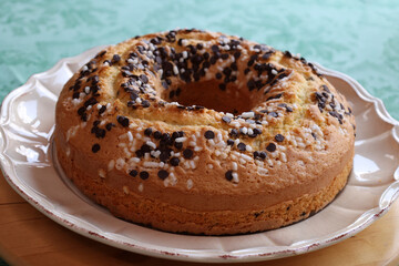 close view of delicious bundt cake with chocolate