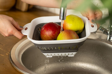 Wash the apples. Red apples are washed. Washed apples.