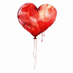 Watercolor Heart Background. Red Heart Shaped Balloon Watercolor Painting for Valentines Party