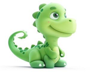 Fototapeta premium Cartoon Dinosaurs: Cute Green Dino Figures Smiling and Having Fun