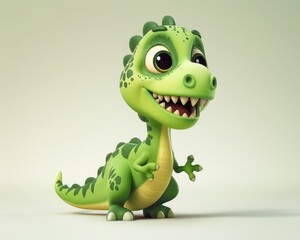 Fototapeta premium Cartoon Dinosaurs. Cute and Smiling Green Dino Creatures Fun Figurine
