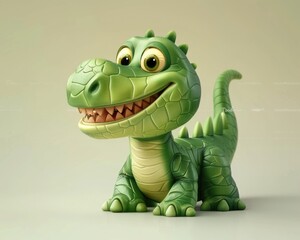 Fototapeta premium Cartoon Dinosaurs. Cute Green Creatures Smiling and Having Fun