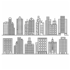 Fototapeta premium Linear City. City Buildings in Abstract Linear Design. Urban Cityscape Icons