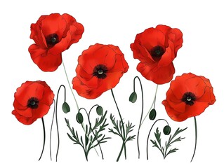Fototapeta premium red poppy flowers isolated on white background. Dry poppy. Herbarium 