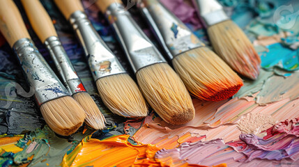 Obraz premium A brush is sitting on a painting canva background