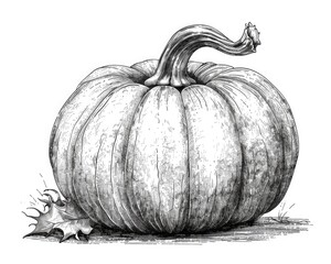 Black And White Pumpkin. Hand Sketch of Cucurbita in Autumn Illustration