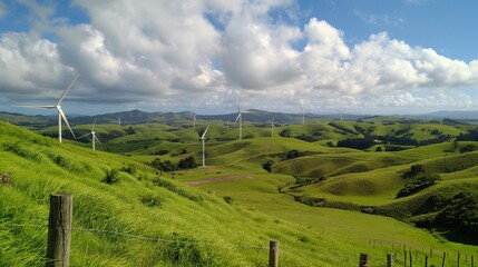 Fototapeta premium Wind Turbines: Blending Technology with Natural Beauty