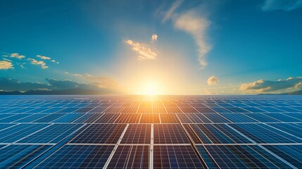 Sunset Glow on Solar Panels: Green Energy at Dusk