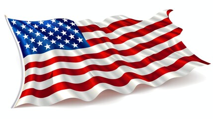 Fototapeta premium A beautiful waving American flag. The flag is blowing in the wind and has a soft, silky texture. The colors are vibrant and bright.