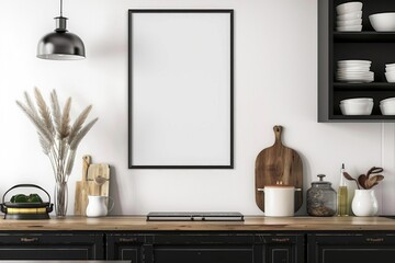 Kitchen Mock Up. Black Vertical Frame Mockup for Kitchen Wall Decor