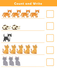 Fototapeta premium Count and write numbers 1-5. Counting objects worksheet for kids. Educational fun game for children. Kindergarten Counting Worksheet.