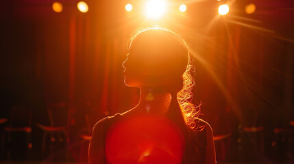 In the spotlight of the school theater, a graceful teenage girl captivates the audience with her talent