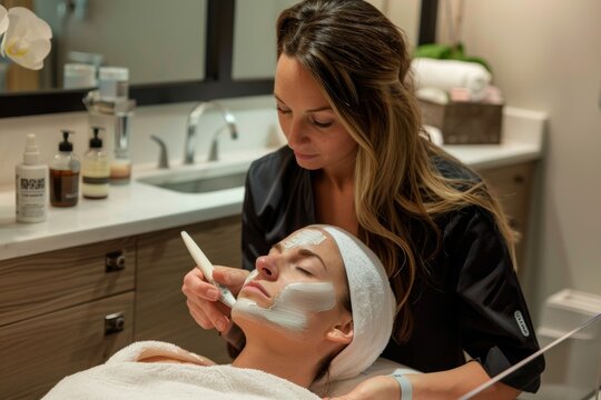 Spa Treatment: Esthetician Applying Calming Mask Post Microdermabrasion in Elegant, Serene Environment