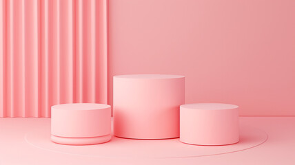 Sets Composition of steps realistic Minimal background. simple podium  pink  color background environment with copy space for product presentation. 3d rendering illustration.
