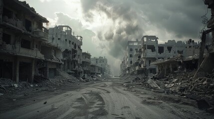 Haunting War-Torn Cityscape with Destruction