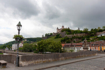 Fototapeta premium View from the old main bridge over the Main river in Würzburg