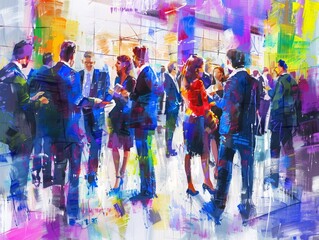 Dynamic Impressionism at Business Conference: Medium-Scale Professionals Connecting with Financiers Through Splashes of Creativity and Innovation